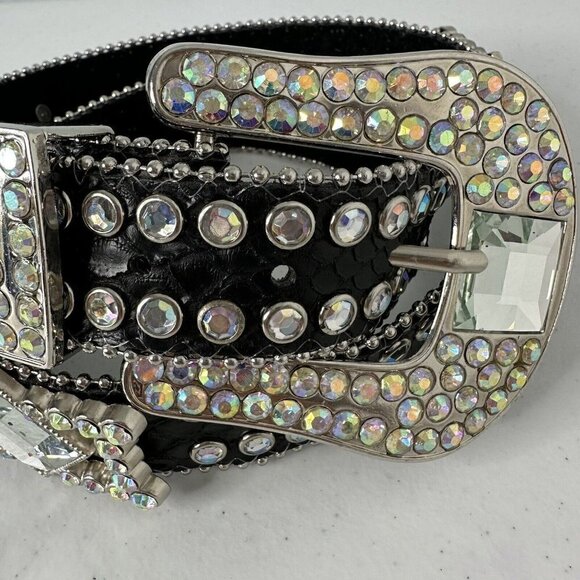 Nocona Black Leather‎ Belt Crystal Rhinestone Aurora Borealis M/L main image 10